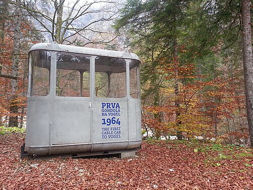 The first gondola cabin of a mountain cableway, from 1964