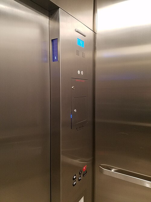 The inside of a passenger lift, with its control panel