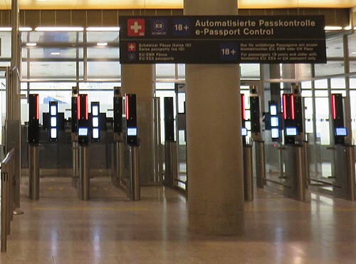 Automated e-passport control gates at an airport