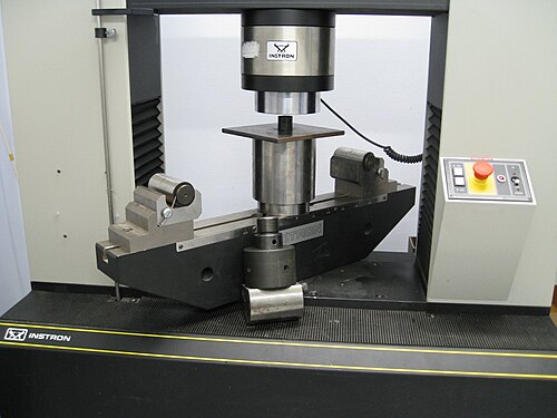 A universal testing machine set up for a compression test