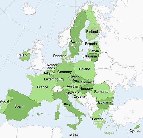 Map of the European Union member states, whose market Article 2(1) reaches